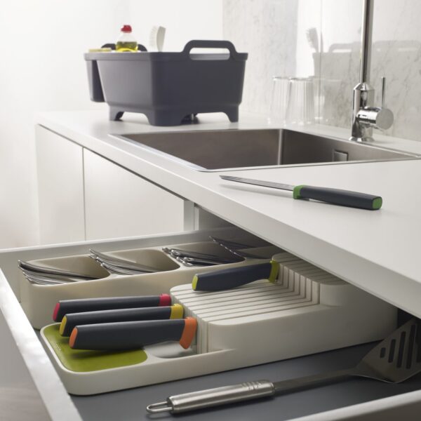 DrawerStore Compact 2-tier Knife Organiser - White/Green
