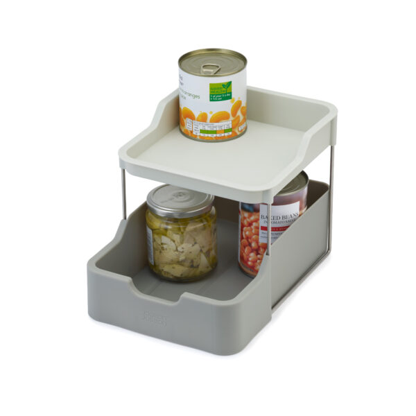 Efficient Duo 2-Tier Cupboard Organiser with Drawer – Grey