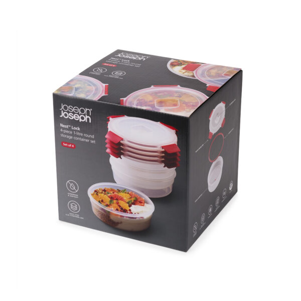 Nest Lock 4 Piece Red 1L Round Food Container Set