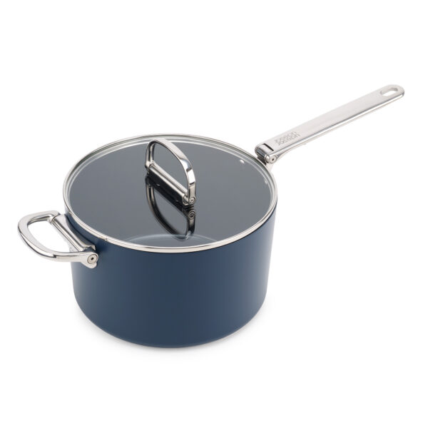 Space Folding Handle Ceramic Non-Stick 23cm Blue Saucepan & Lid