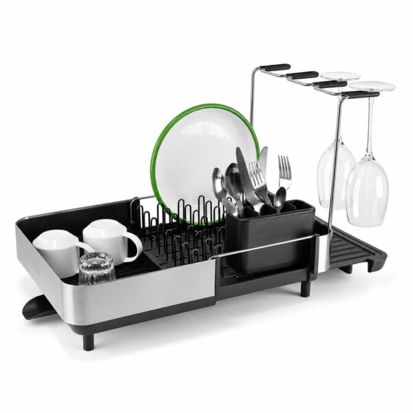 Extend Steel Plus Dish Rack with Wine Glass Holder - Black