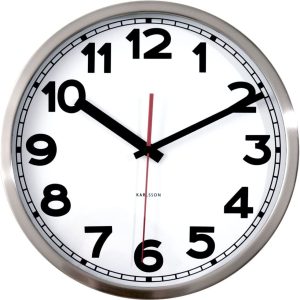 Karlsson Wall Clock Polished Steel Frame, Black on White D 29cm