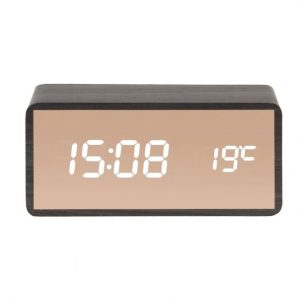 Karlsson Alarm Clock Copper Mirror LED Black Wood Veneer 7 x 15 x 4.5 cm