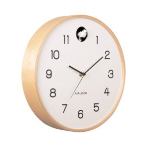 Karlsson Wall Clock Natural Cuckoo Birch Wood White D. 31,5 cm