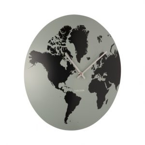 Karlsson Wall Clock World Map Metal Grayed Jade D. 39 cm