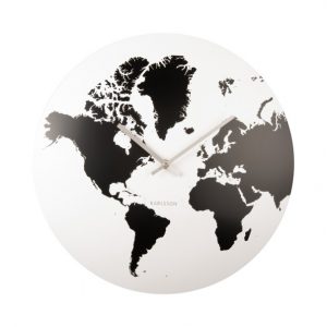 Karlsson Wall Clock World Map Metal White D. 39 cm