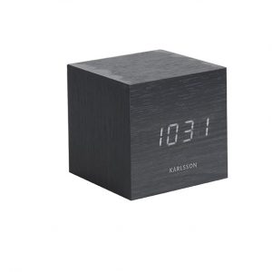Karlsson Alarm Clock Mini Cube Black Veneer 8x8x8cm