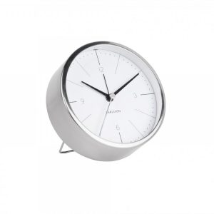 Karlsson Alarm Clock Normann Brushed Steel White D. 10cm
