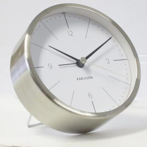 Karlsson Alarm Clock Normann Brushed Steel White D. 10cm